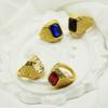 Ring New Fashion Personality Retro Viking Rune Ring Trend Simple Colorful Gemstone Men's Ring