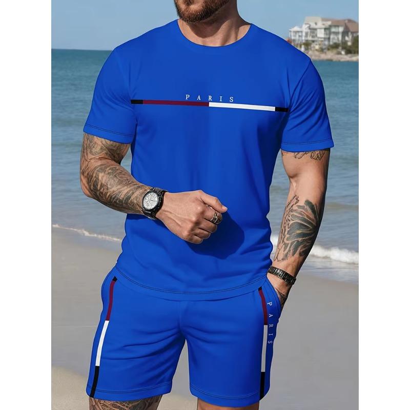 2025 New Men's Fashion Sportswear Summer Casual Wear Men's Short Sleeved T-shirt and Shorts Two-piece Set Basic Set