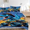 Dinosaur Monster Truck Flames Print 3Pcs Bedding Setduvet Cover With 2 Bedropillowcase Home Birthday Gift