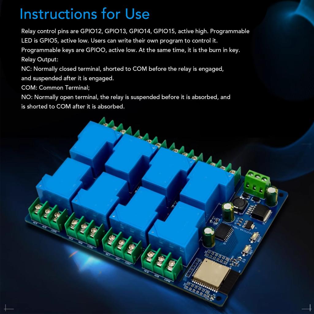 WIFI Bluetooth Relay Board DC7-28/5V Power Supply 8 Channel for ESP32 Relay Board Development Board for ESP32 Development Board