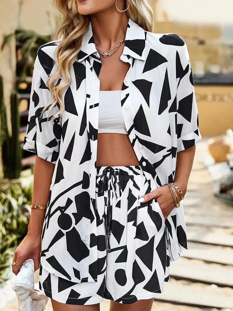 Fashion Women's Casual Printed Short Sleeve V-neck Jumpsuit
