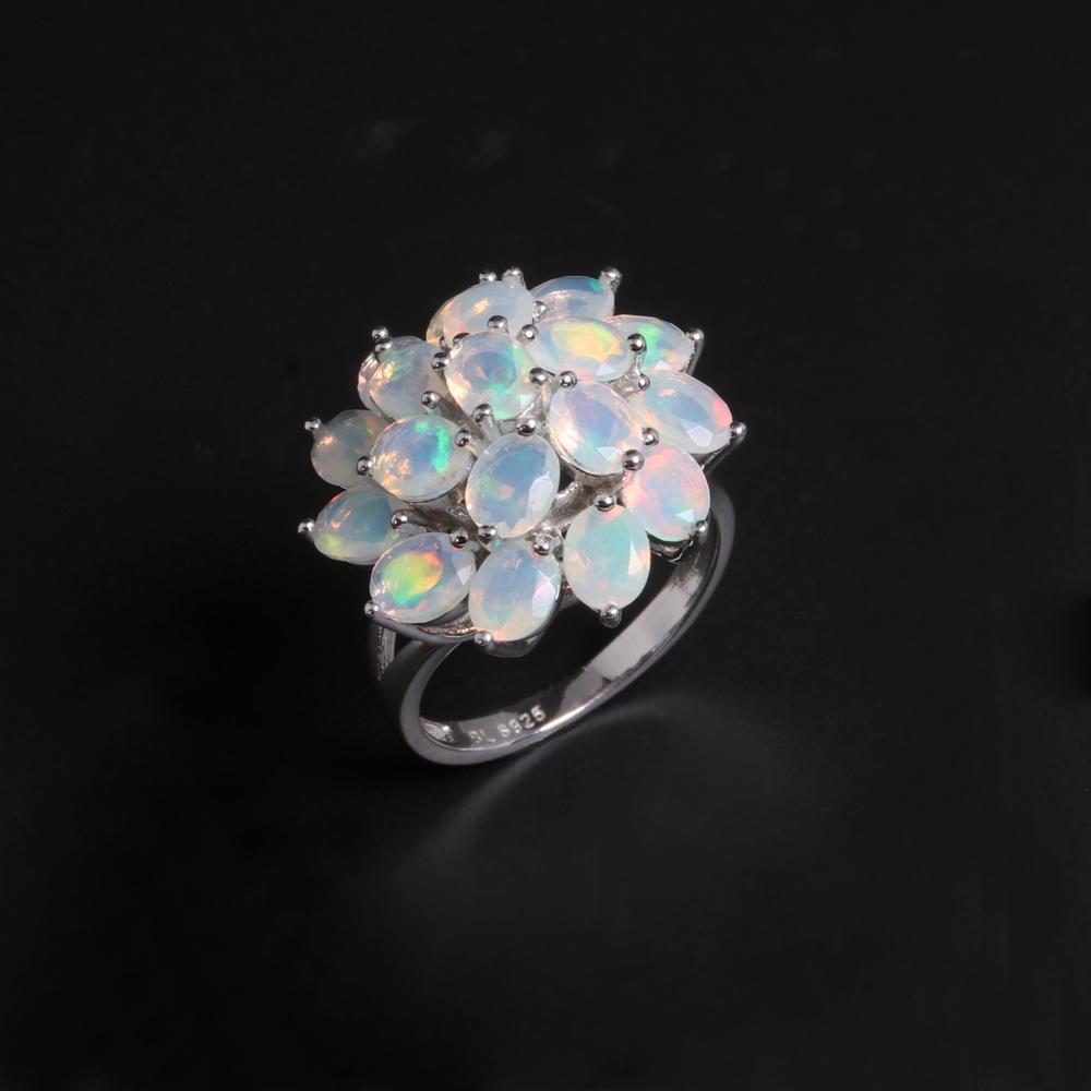 Luxury Real 4.14 Ct Opal Ring Flower Design S925 Silver Natural Real Gemstones Quality Jewelry for Women Gift