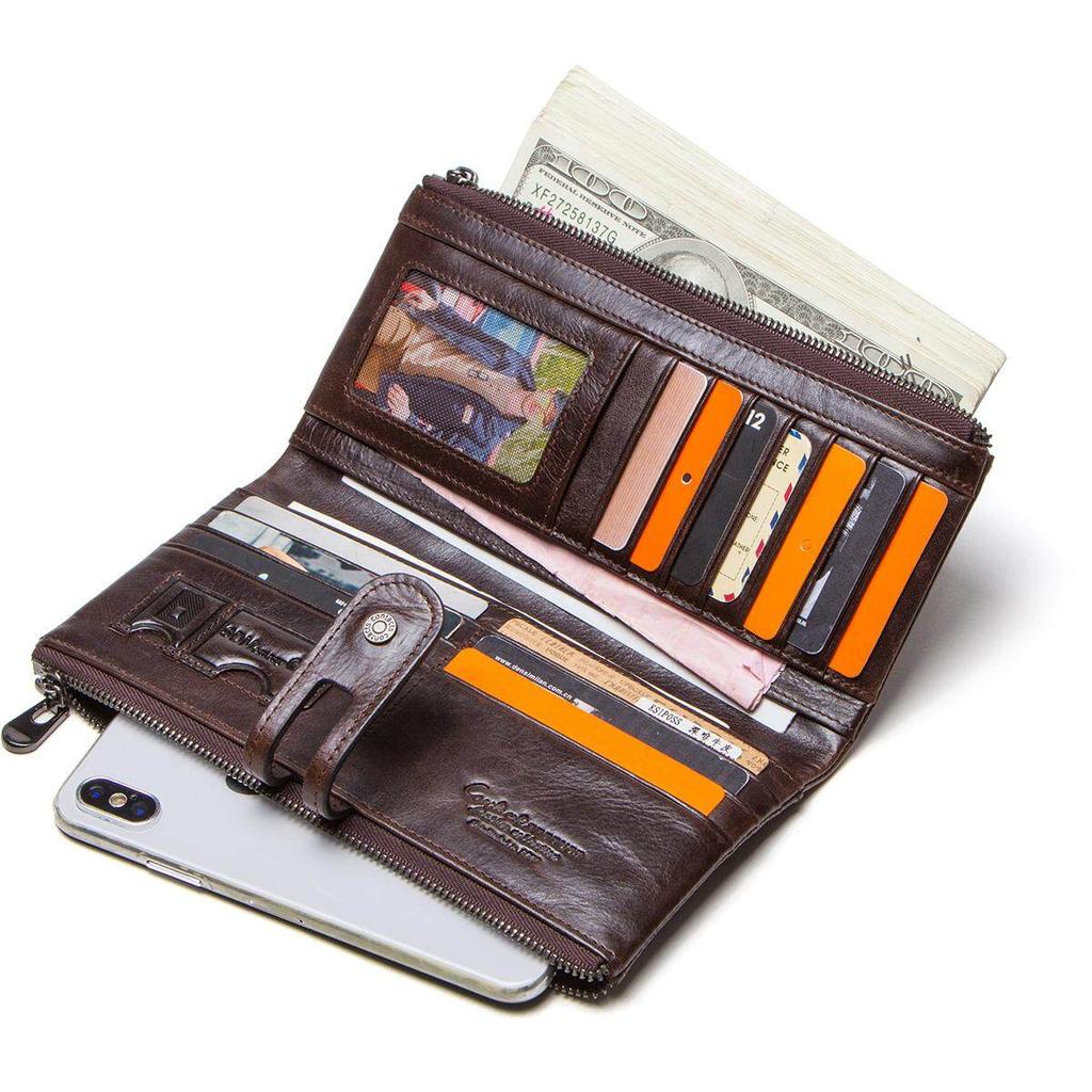Мужской кошелек CONTACT'S из натуральной кожи, мужской портмоне на молнии, длинный кошелек, карман для телефона, сумка для денег, держатель для карт