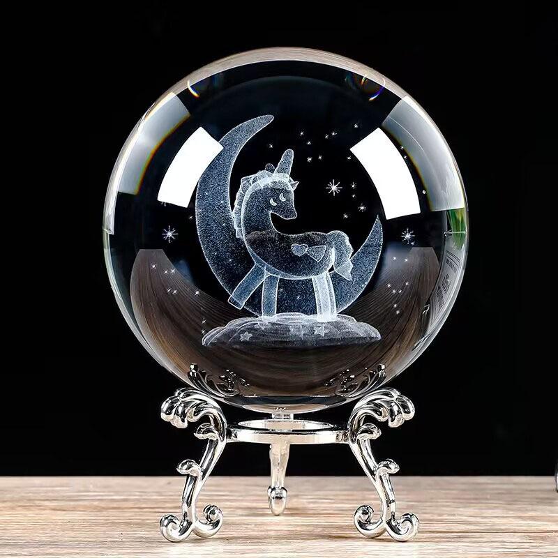60 мм 3D хрустальный шар с лазерной гравировкой, стеклянные украшения, фигурка животного, коллекционные предметы, пресс-папье, домашний художественный декор с подставкой