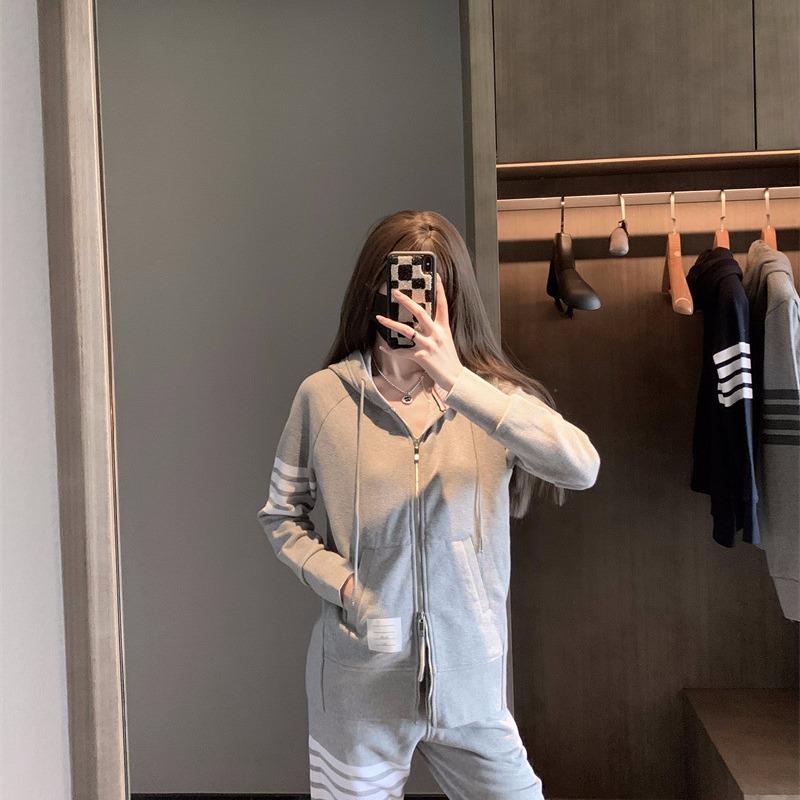 Women's Color-Woven Zipper Hoodie Casual Unisex Hooded Sweatshirt with 4 Stripes