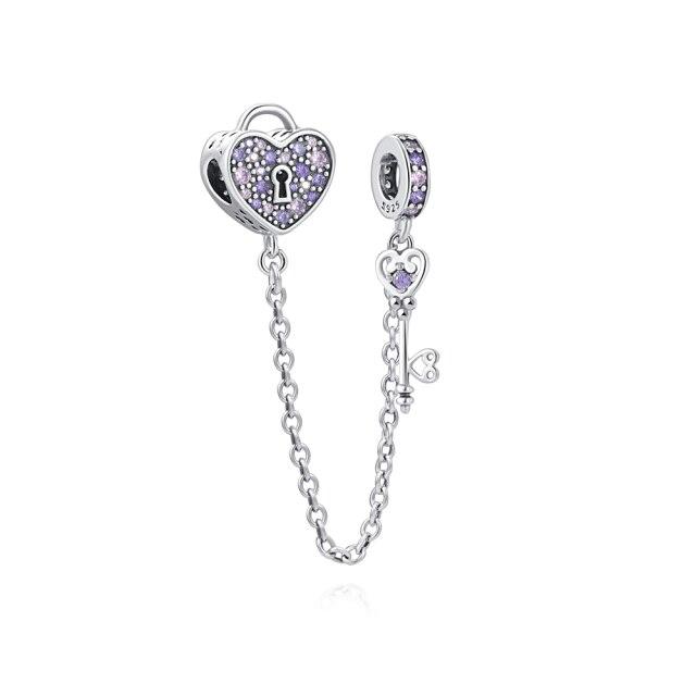 Silver 925 Zirconia Butterfly Flower Crown Safety Chain Charm Bead Fit Bracelet Pendant DIY Jewelry For Women