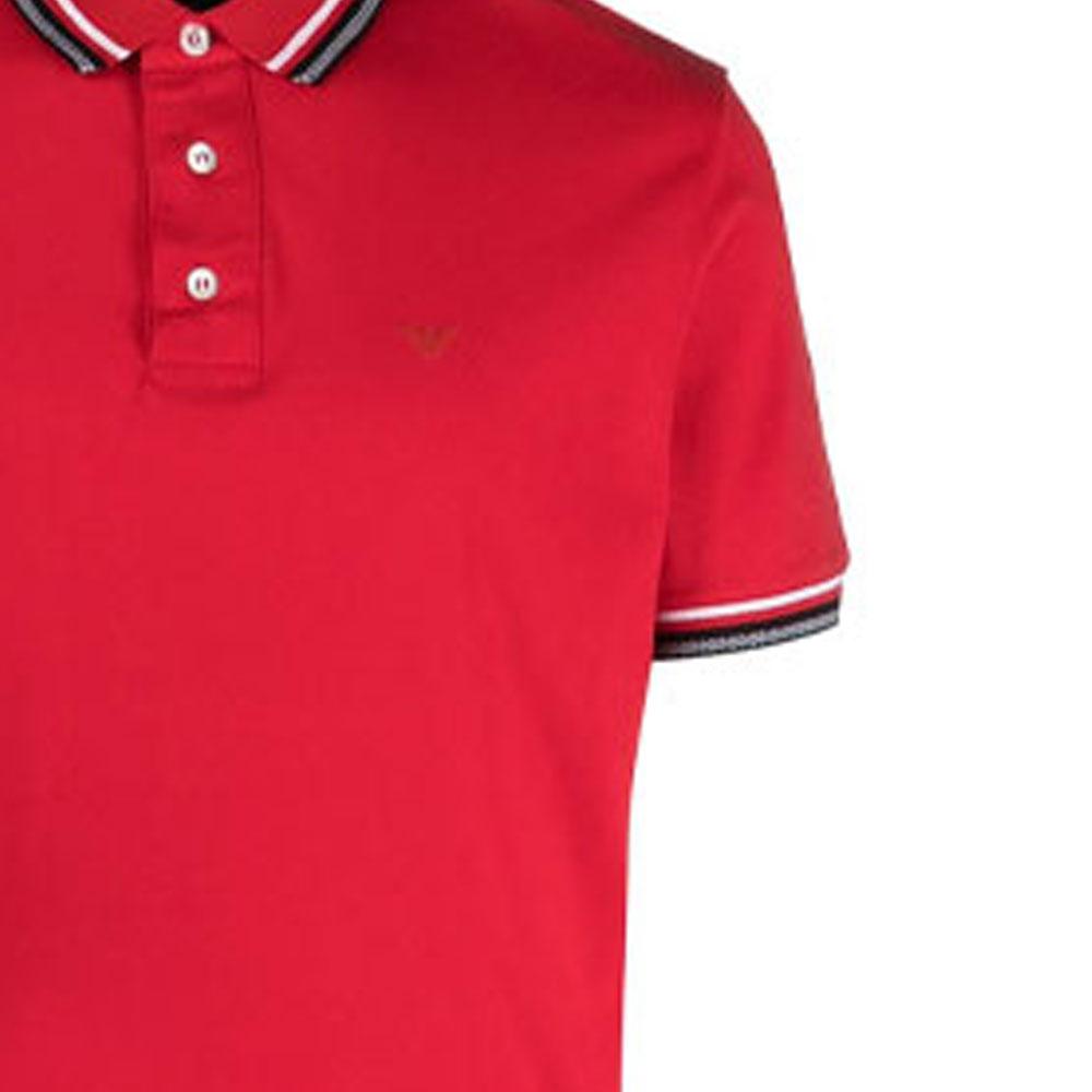 Emporio Armani Мужская футболка-поло с полосатой отделкой, короткий рукав, топ, красный, 3K1FL8-1JTKZ-0356