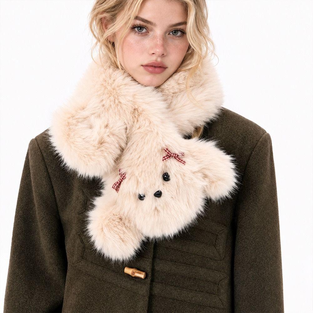 Thick Warm Cartoon Dog Scarf Bow Decor Neck Wrap Cute Winter Scarf Women