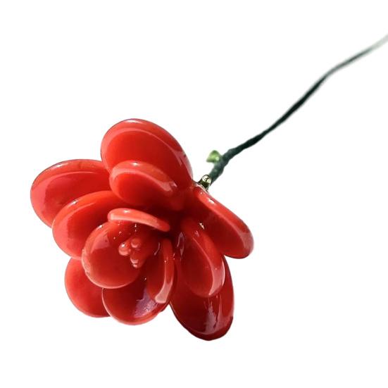 Hand-Blown Glass Flower Decoration with Wire Stem Handmade Colored Glaze Floral Figurine Home Living Room Office Table Flower Vase Ornament