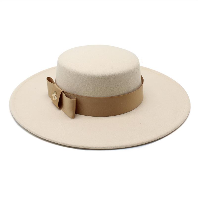 Hat Celebrity Light Luxury Wool Top Hat Wool Big Eaves 10Cm Hat British Flat Top Big Edge Hat