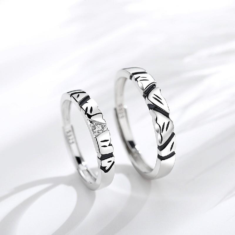 Adjustable Vintage Couple Rings Set Geometric Stone Design Unisex Retro Plated Matching Band Men Women