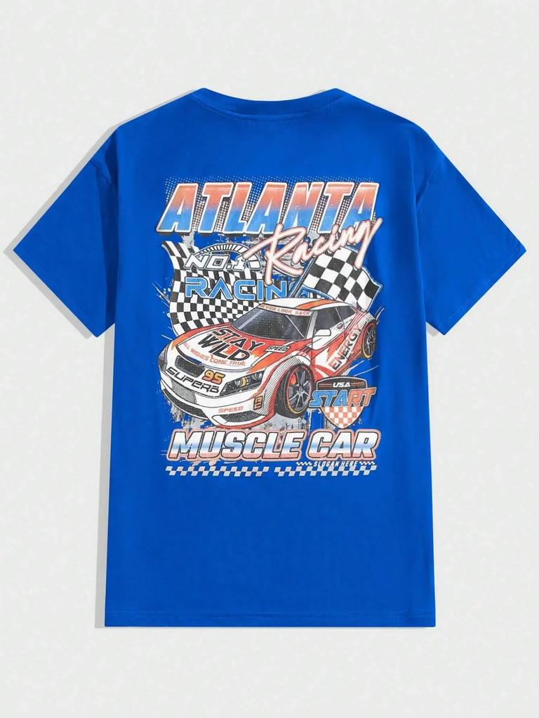 Atlanta Racing Muscle Car Street Graphic Мужские футболки Хлопковые свободные футболки с коротким рукавом, дышащие повседневные топы