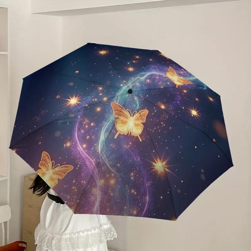 1pc Enchanted Night Butterfly Trail Umbrella with Plastic Handle,Suitable for All Seasons Home Travel Outdoor UmbrellaDD1576