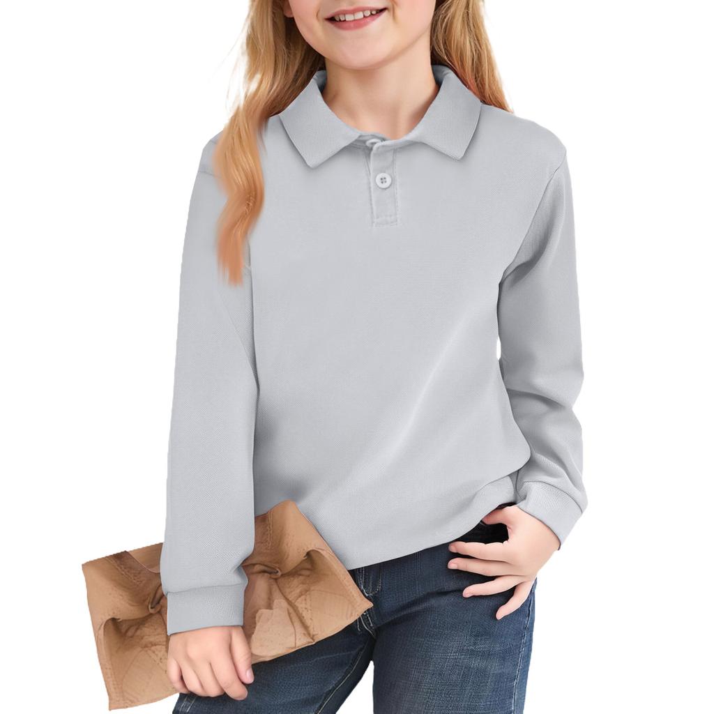 Kids' Notch Collar Shirt - Solid Color Long Sleeve Dress Blouse