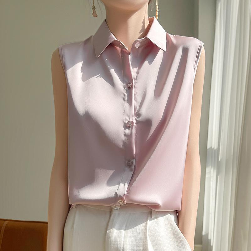 Летняя женская шелковая рубашка без рукавов, темперамент, элегантные топы, жилеты