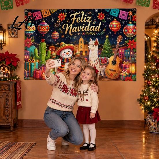 Holiday Decoration Backdrop Feliz Navidad Backdrop Spanish Christmas Photography Background Banner Decorative Banner New Year Xmas Party Cloth High