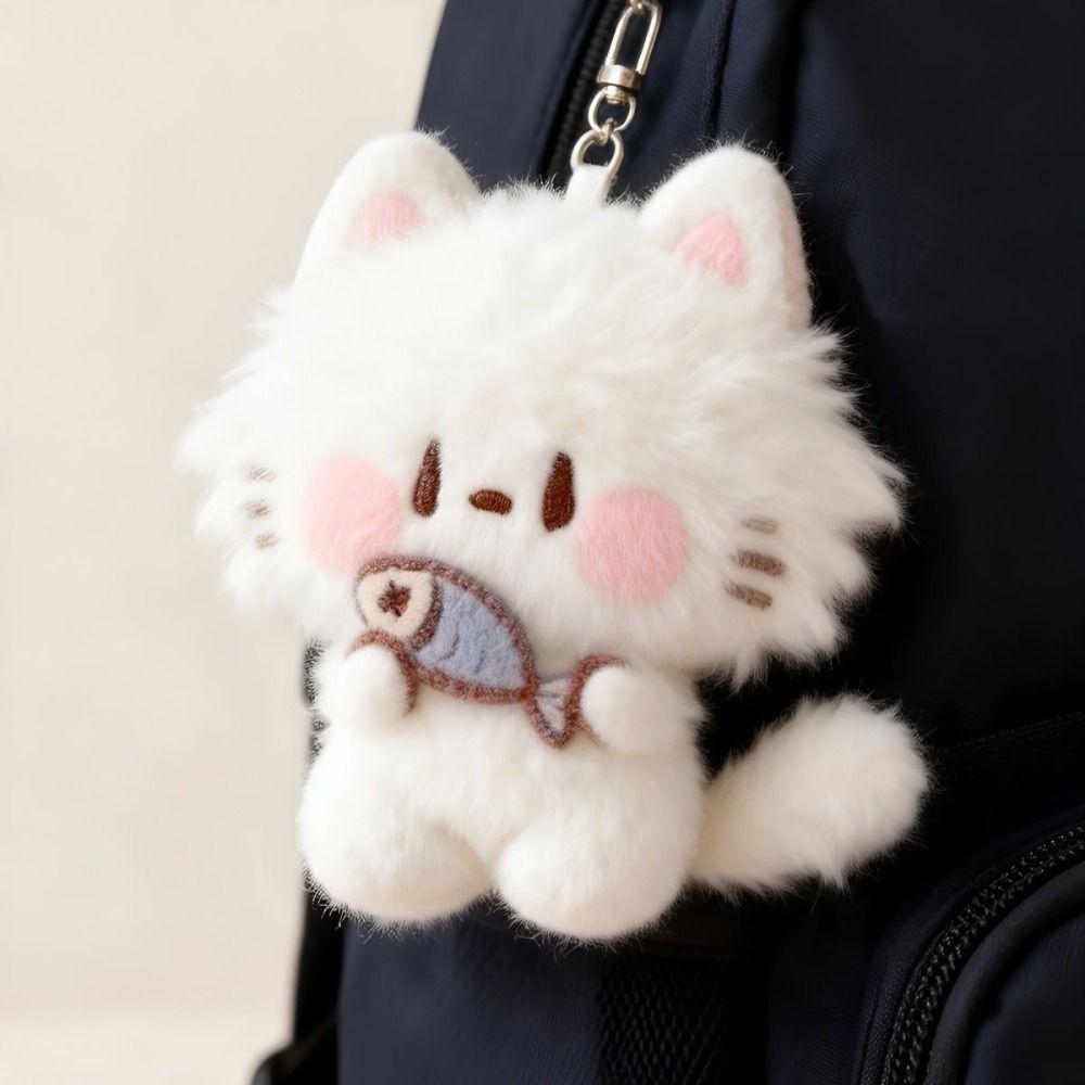 Metal Clip Plush Cat Keychain Soft Touch Kitty Keyring Cute Stuffed Cat Pendant Key Decoration