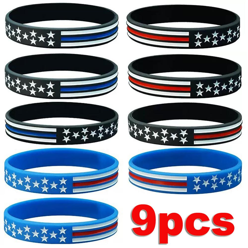 3/6/9 Pack American Prayer Justice Freedom Silicone Wristbands for Men Women, USA Flag Inspirational Rubber Bracelets