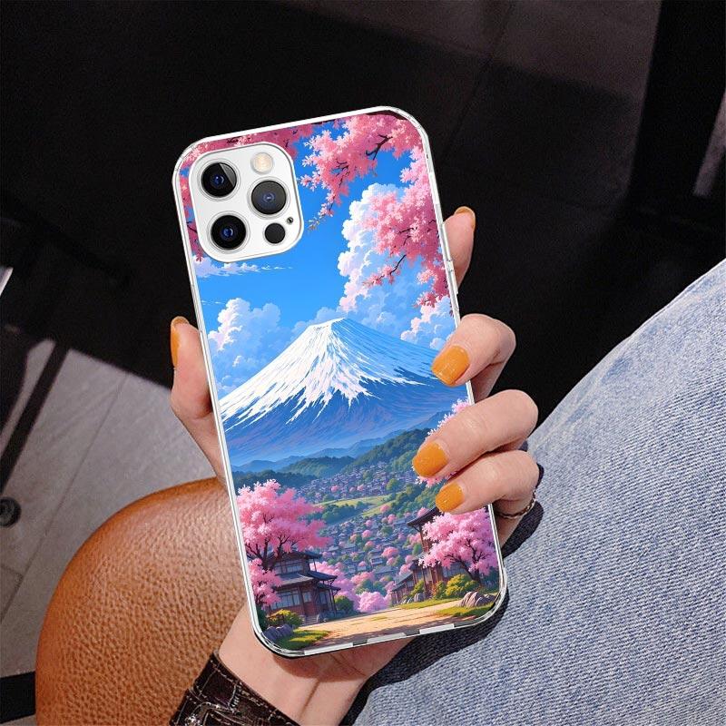Японская вишня Гора Фудзи Чехол для телефона Для iPhone 13 12 Mini 11 Pro Max XS XR X SE 7 8 Plus 5S 5 6S 6 Подарок Печатный чехол Fundas