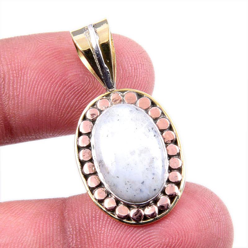 Natural Dendrite Opal 925 Solid Sterling Silver Gift TwoTone Pendant 1.25" Y7W98