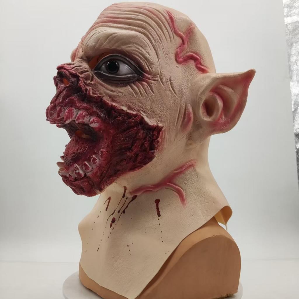 Halloween vampire mask, latex horror headgear cosplay Zombie rotten mouth elf clown scary mask