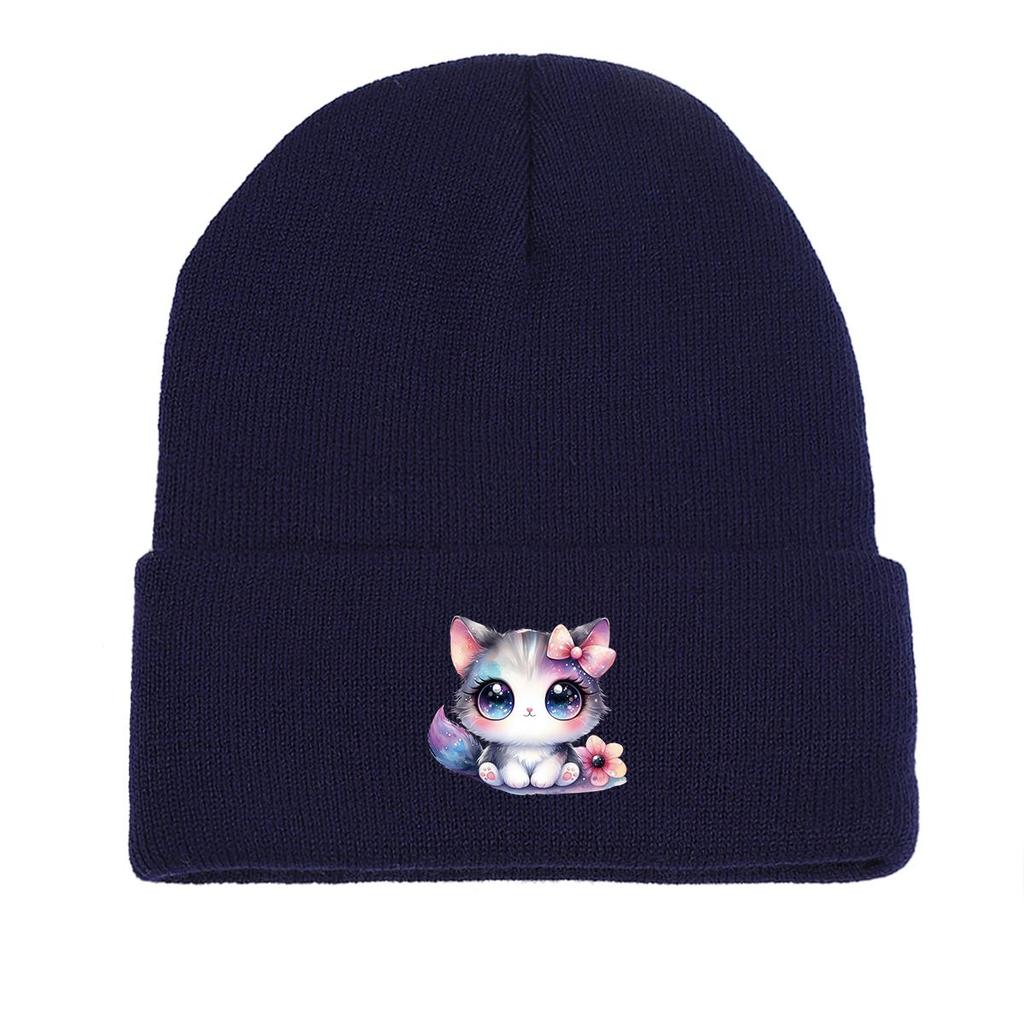Bowknot Cat Warm Knit Cap Beanie, Skullies Beanies Thermal Warm Simple Gorro Knit Hat Beanie