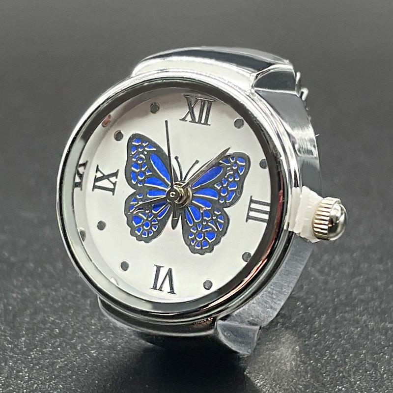 Women Dial Quartz Analog Finger Ring Watch for Butterfly Elastic Gift for Creati
