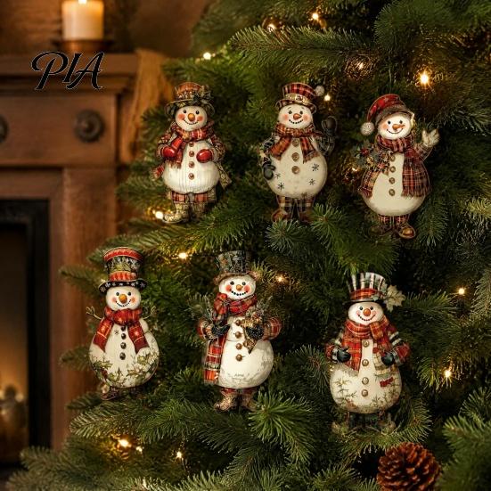 Gingerbread Man Party Supplies 6 Pcs Large Christmas Tree Picks, Wooden Santa Snowman Ornaments, Xmas Quick Installation Decor Topper Decoration