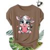 Women's Elegant Style Plus Size Loose Short Sleeve Cartoon Cow Bow Print Pattern Round Neck Women's Comfortable Soft Breathable New Spring Summer