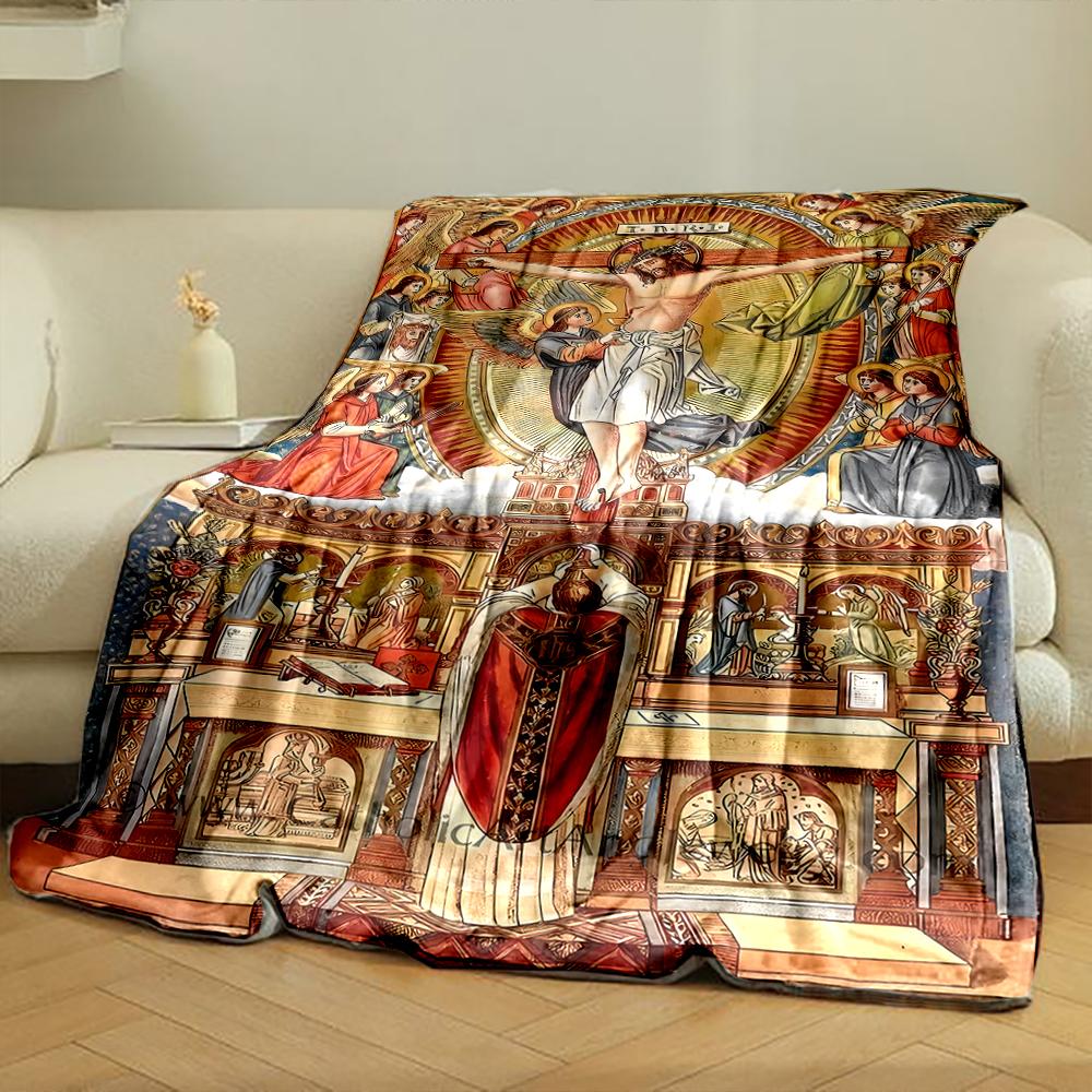 Religious Artwork with Jesus and AngelsFlannel blanket for bedroom, living room, sofa, and nap