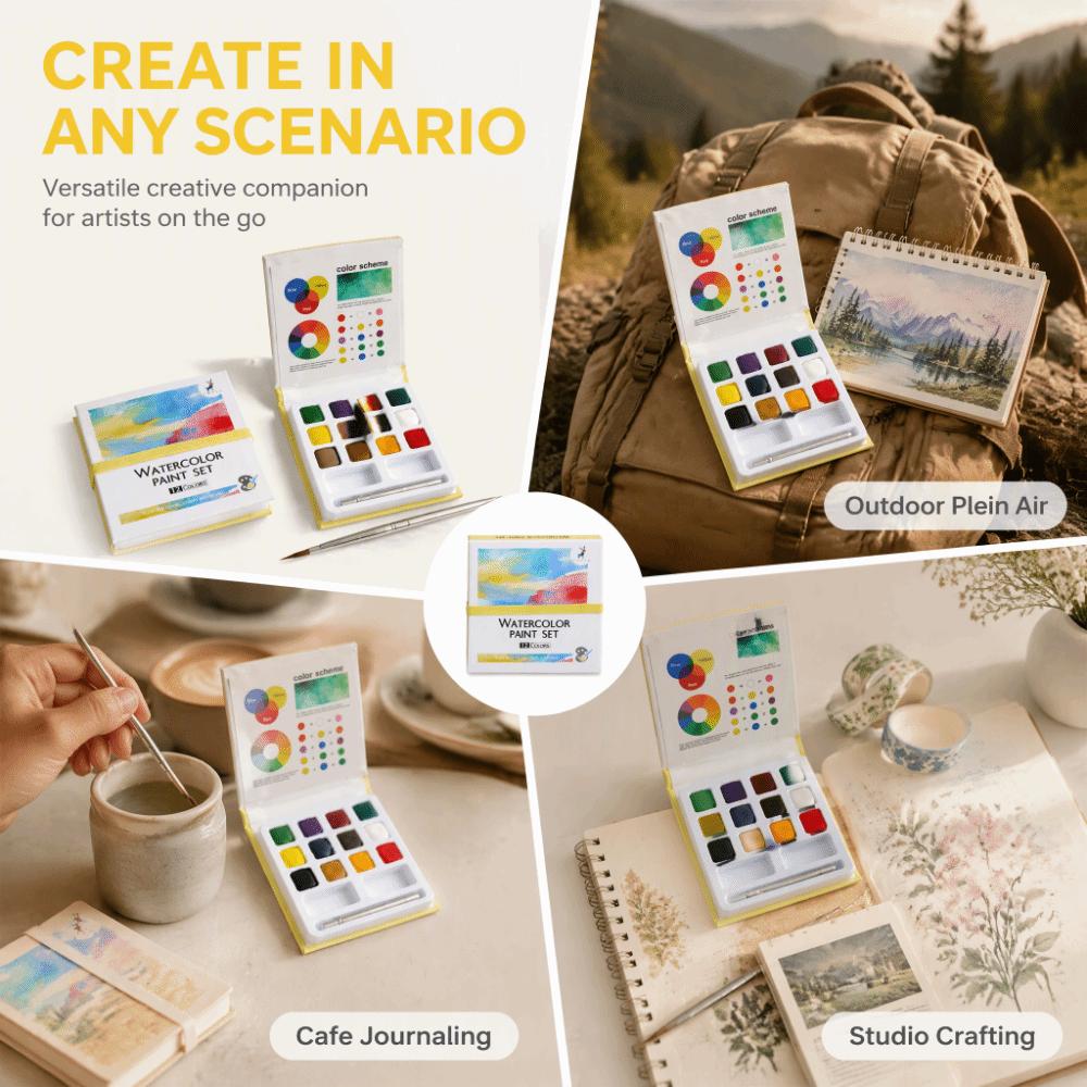 Solid Solid Watercolor Paint Set 12 Colors Watercolor Kit Creative Set Art Paint Set  Student Use