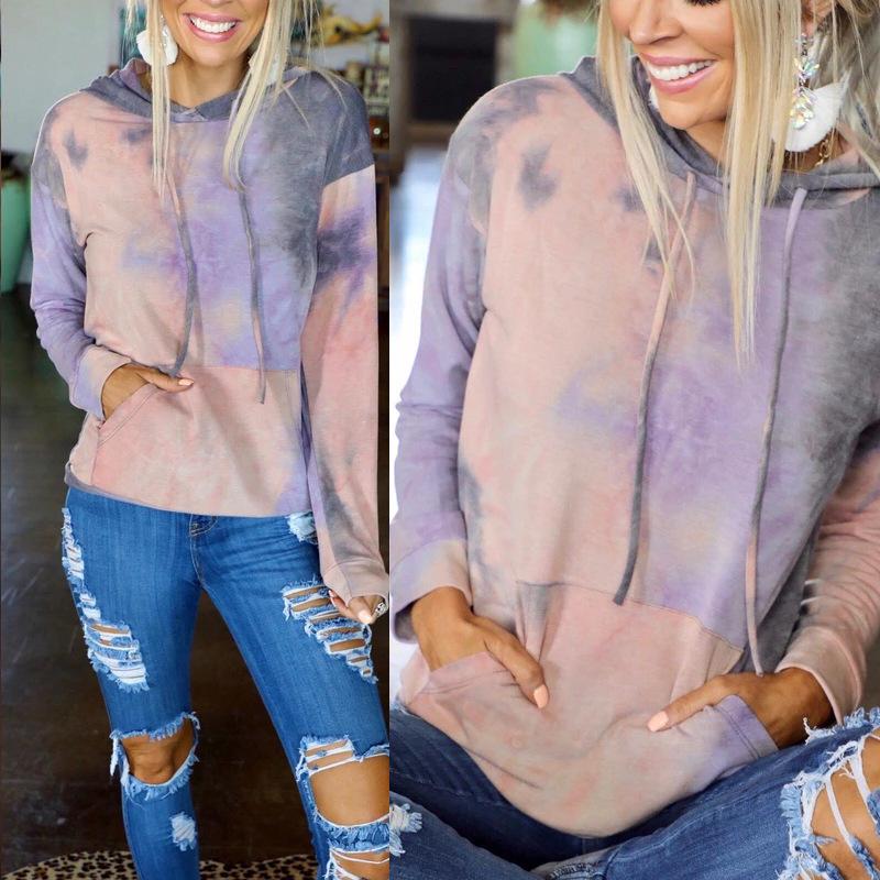 Европейский осенний женский худи с tie-dye - Свободный крой, длинный рукав, повседневная одежда.