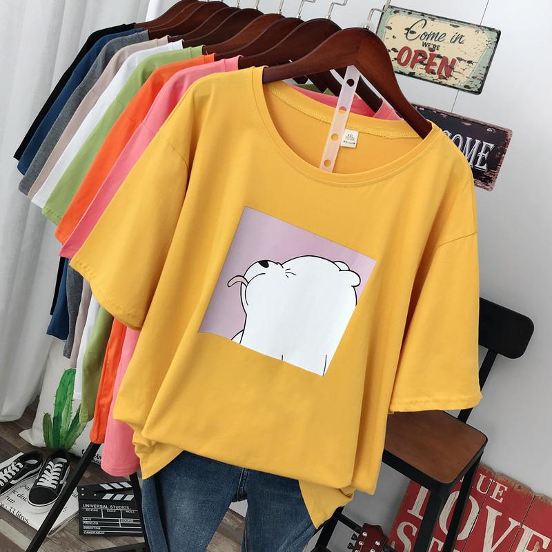 TWINFLAMES Cute Bear Printed T Shirt Women Oversized Cotton Summer Tees Soft Female Jumper Top