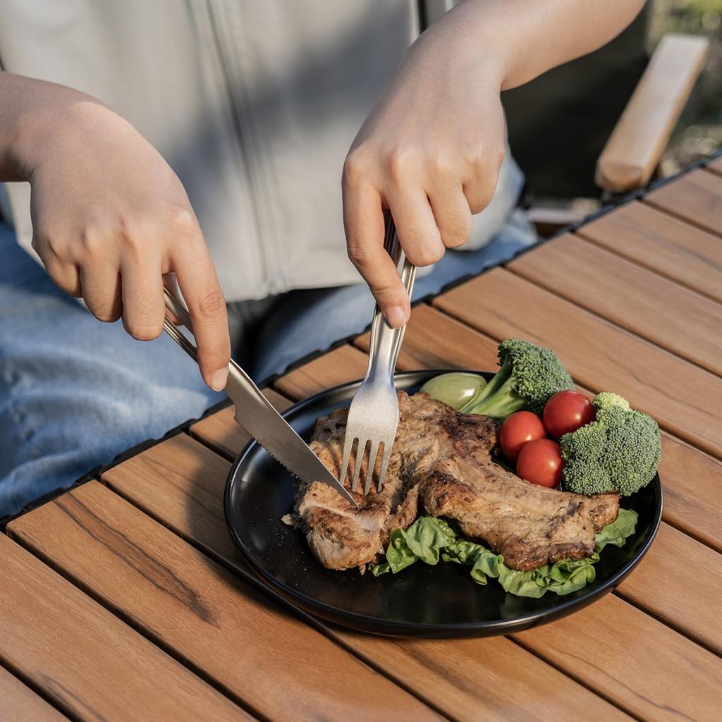 Boundless Voyage Titanium Cutlery Set Includes and Chopsticks with and Ideal for Outdoor Cooking and Includes Storage 4-Piece (Ti1125T) - Fork, Spoon,