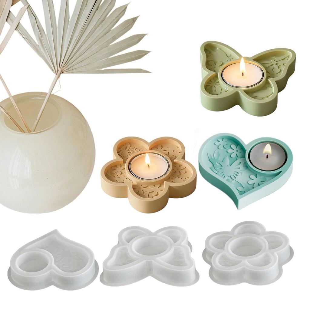 3 Pieces Butterfly Flower Heart Shape Silicone Mold Candlestick Epoxy Resin Molds Spring Decoration Handmade Candle Holder Mold