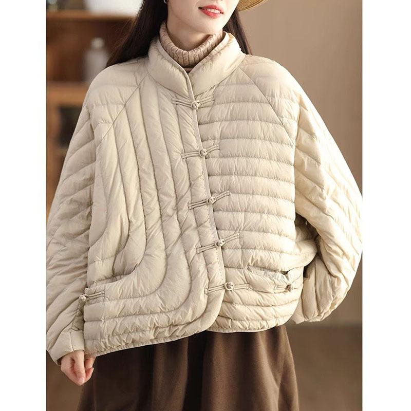 Осень и Зима Женская Ультралегкая Куртка из Белого Утиного Пуха Оверсайз Свободного Покроя Повседневная Короткая Куртка Пуховик Винтажные Женские Парки