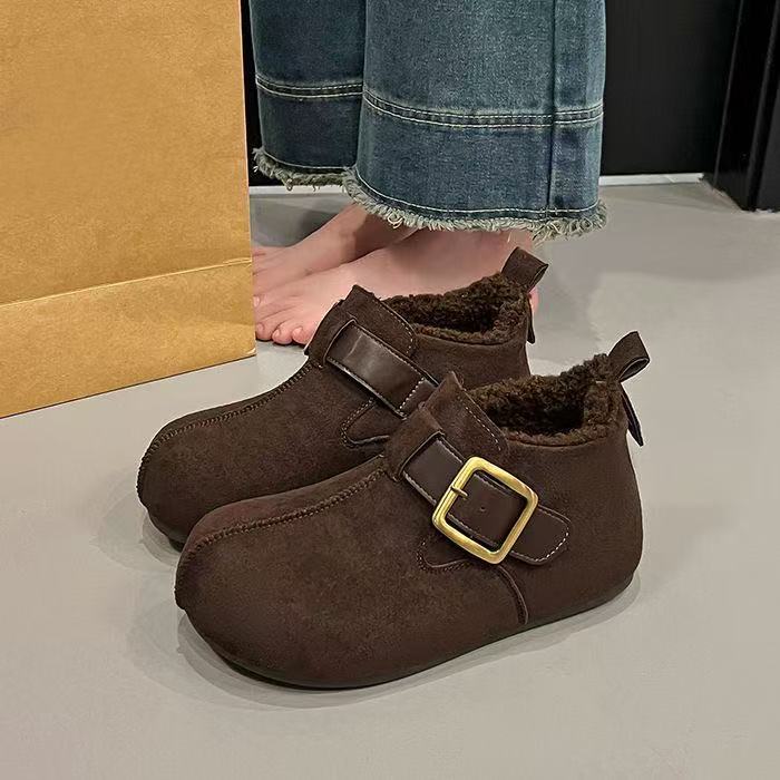 Круглоголовые утепленные Birkenstocks на толстой подошве зимние новые маленькие замшевые хлопковые туфли