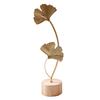 Golden Ginkgo Leaf Decoration with Wood Base Metal Feather Leaves Snowflake Figurine Statue Sculpture Home Office Living