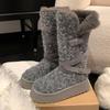 Designer Women's High Boots Flats Platform Warm Cotton Shoes Fashion Snow Botas  Short Plush Sport Winter Mujer Ladies Boots