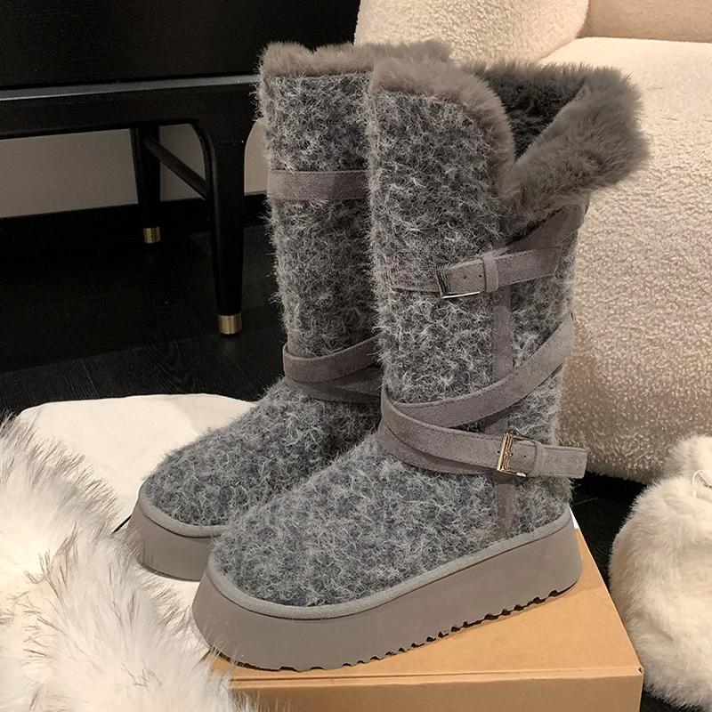 Designer Women's High Boots Flats Platform Warm Cotton Shoes Fashion Snow Botas Short Plush Sport Winter Mujer Ladies Boots