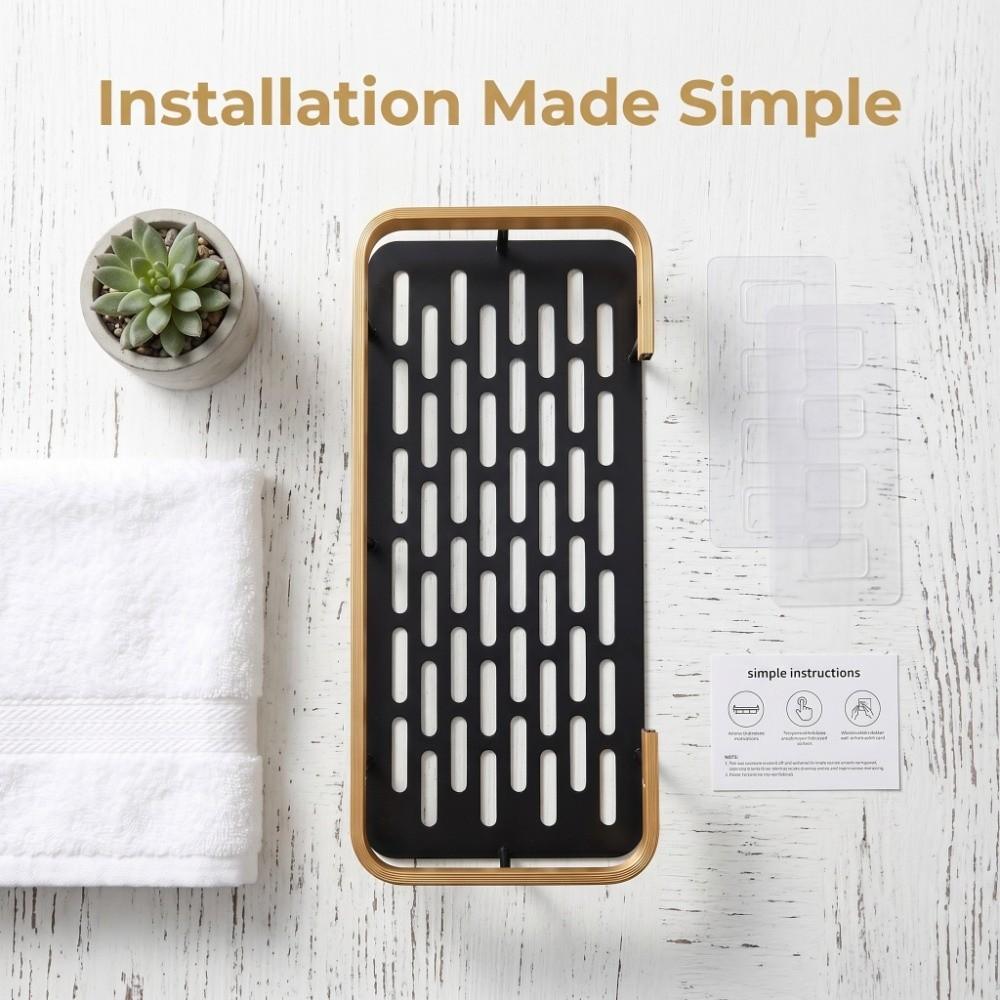 Aluminium Shower Shelf Black Gold Rustproof Shower Organizer No Drill Installation Single Tier Bathroom Shelf Rack