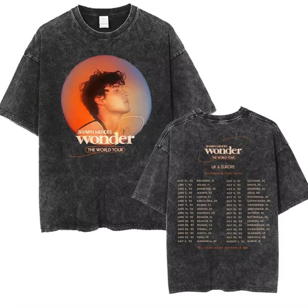 Rapper Shawn Mendes Tour  Album Vintage Washed Tee Shirt Mens Hip Hop Oversized Tshirt Fashion High Quality Cotton T Shirts
