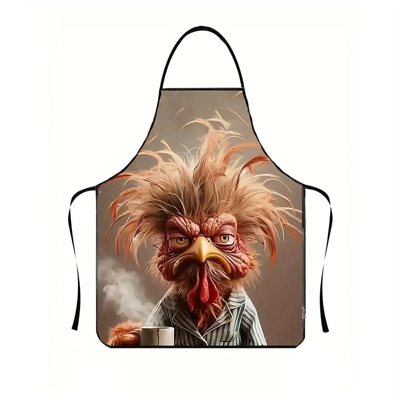 1PC Funny Chicken Apron with Long-Haired Hens Print Unisex Kitchen Cooking Grilling Apron for Poultry Farms BBQ Chef Gift