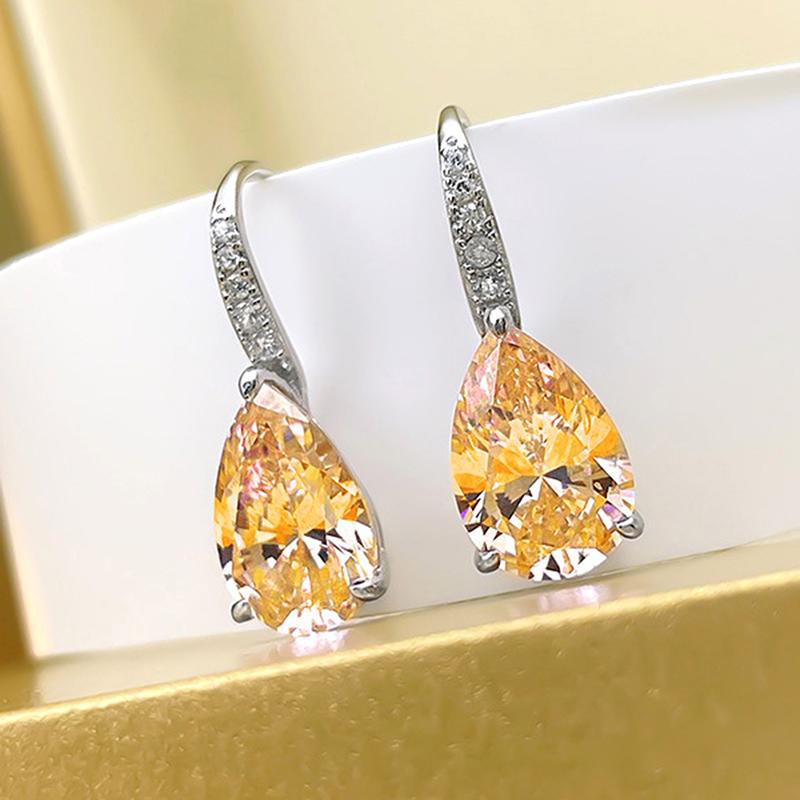 Серьги Huitan Pink/Yellow Pear Circonia для женщин, модные элегантные женские аксессуары для пирсинга, романтические украшения