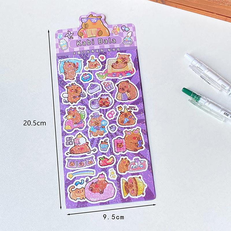 Наклейки Kawaii Capybara, мультяшные водонепроницаемые съемные наклейки, блестящие наклейки, карманные украшения, наклейки для украшения ручного аккаунта