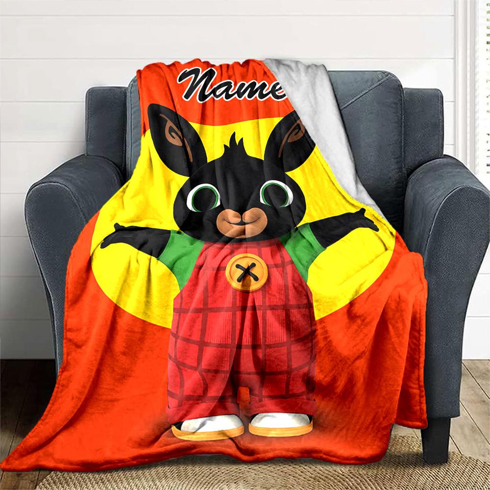 Customizable Bing Bunny1 Throw Blanket – Personalized Name, All-Season Cozy Snug Blanket, Machine Washable, Personalized Blanket