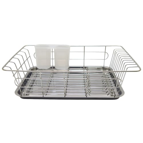 TAKAGI Stainless Steel Drainer and Tray Set with Storage Basket, Silver, Heat-Resistant up to 120C, Cold-Resistant up to -20C, Rust-Resistant, with