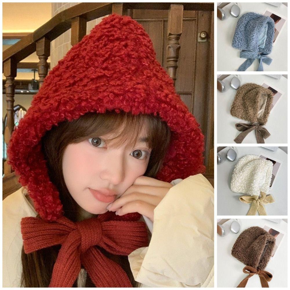 Windproof Lamb Wool Cap Balaclava Women Lei Feng Hat Cute Winter Plush Beanies  Girls