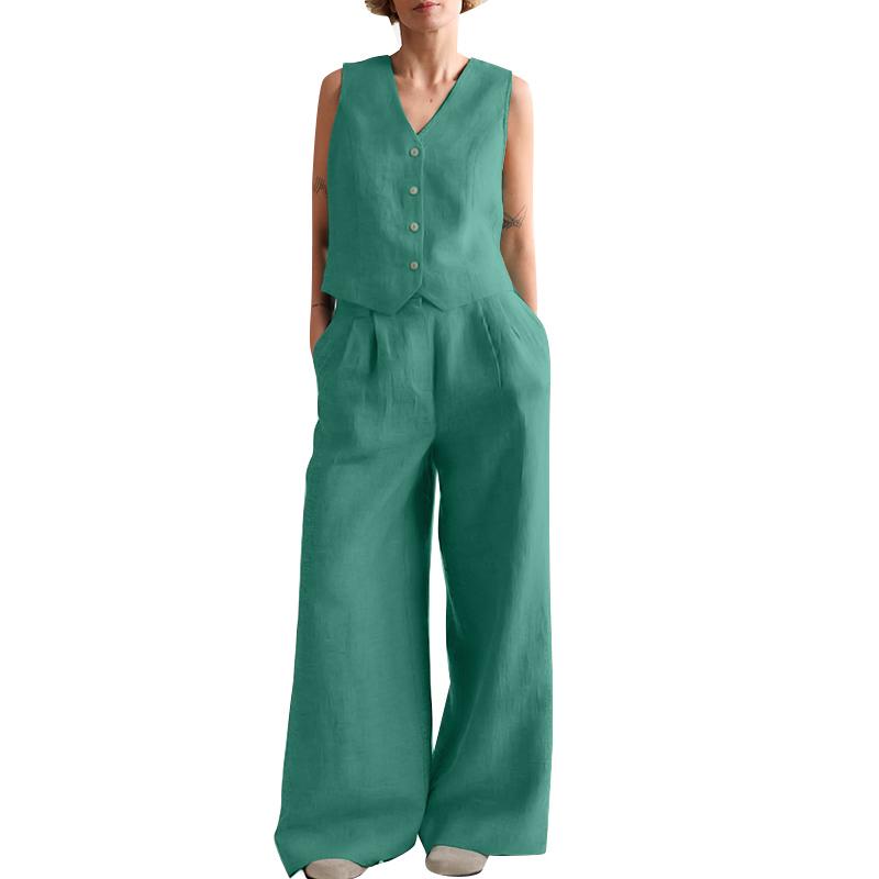 ZANZEA Женская блузка без рукавов и брюки, повседневные комплекты из двух предметов