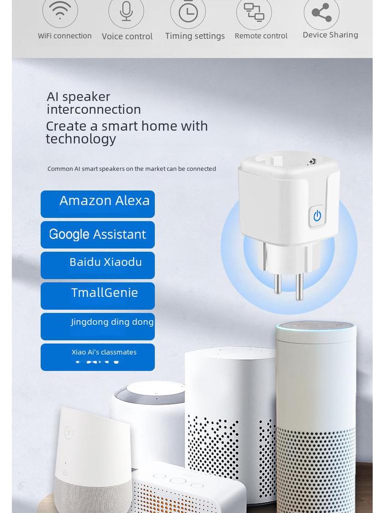 Умная розетка Tuya WiFi и Bluetooth с голосовым управлением Alexa и пультом дистанционного управления через мобильное приложение